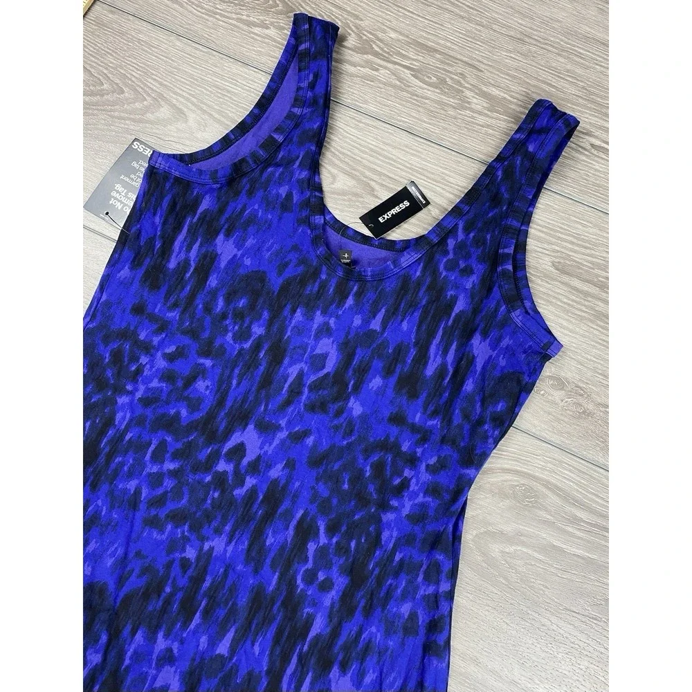 Express Women's Sleeveless Leopard Print‎ Mini Dress Tank Blue Black Large New
